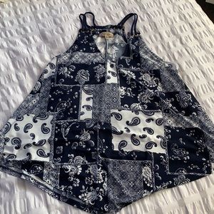 Blue patterned tank top blouse